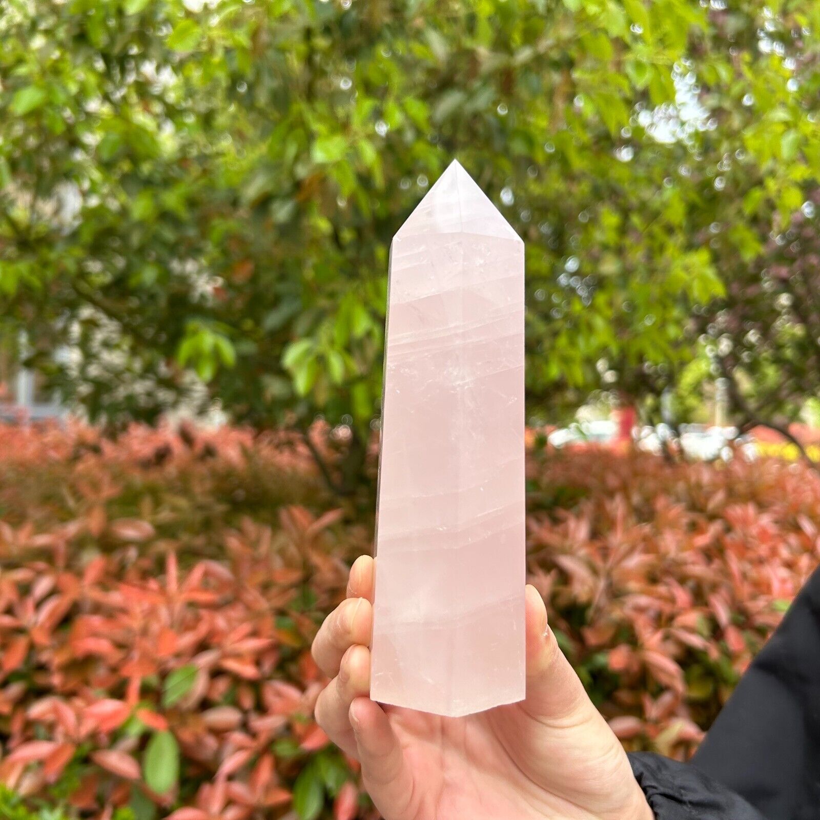 1.3LB 5.9\'\' Natural Rose Quartz Obelisk Pink Crystal Point Healing Tower N2