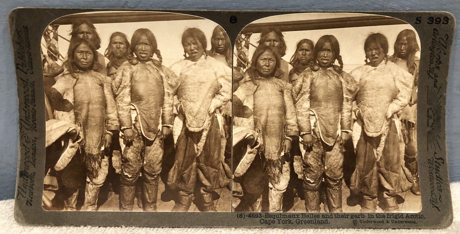 Antique 1890s Native America Esquimaux Bellies Men Indians Stereoview Card Photo