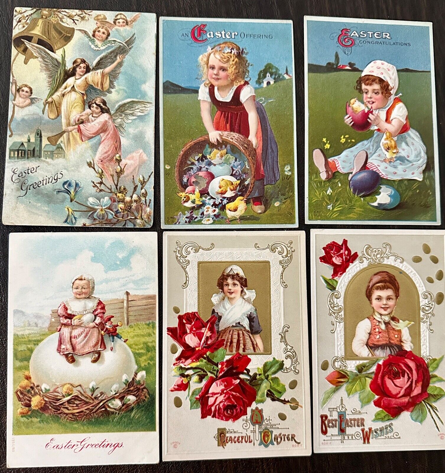 6 Lovely Antique EASTER embossed postcards ca 1910