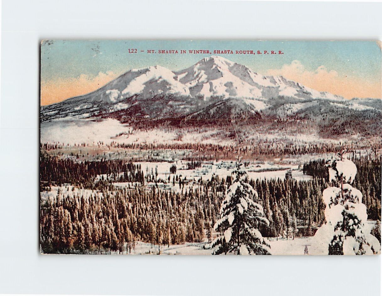 Postcard Mt. Shasta in Winter Shasta Route California USA