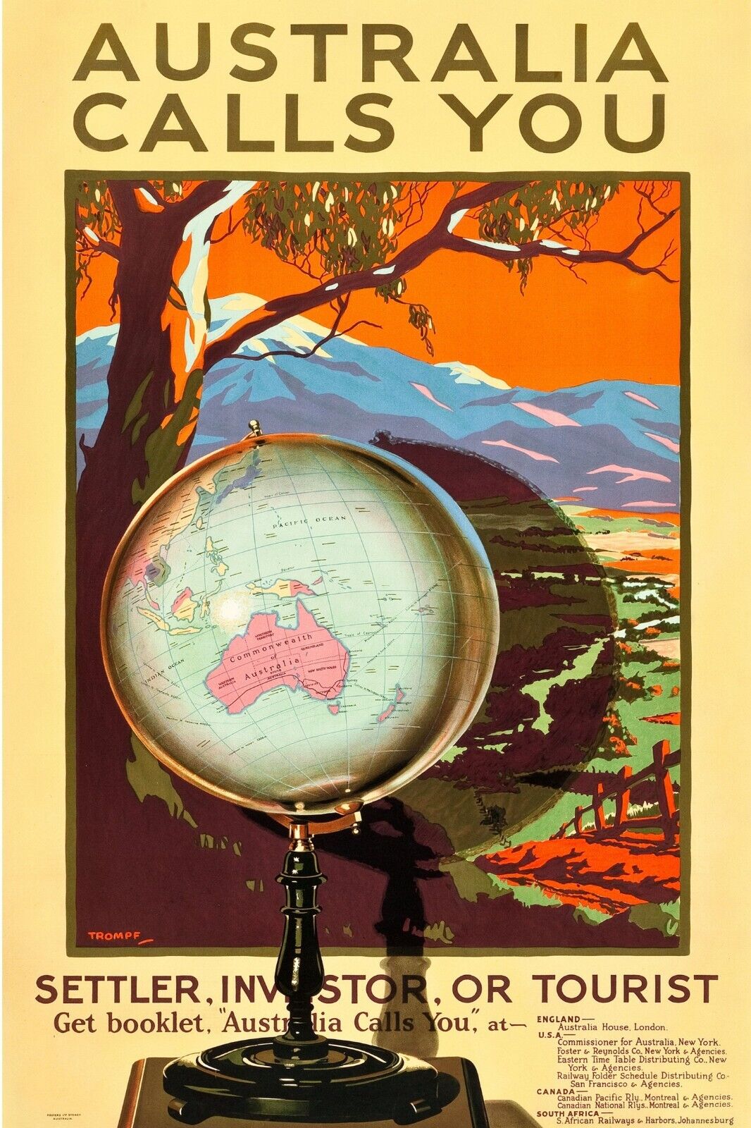 Australia Postcards 1930s Retro Original Travel Poster art  Set Of 6