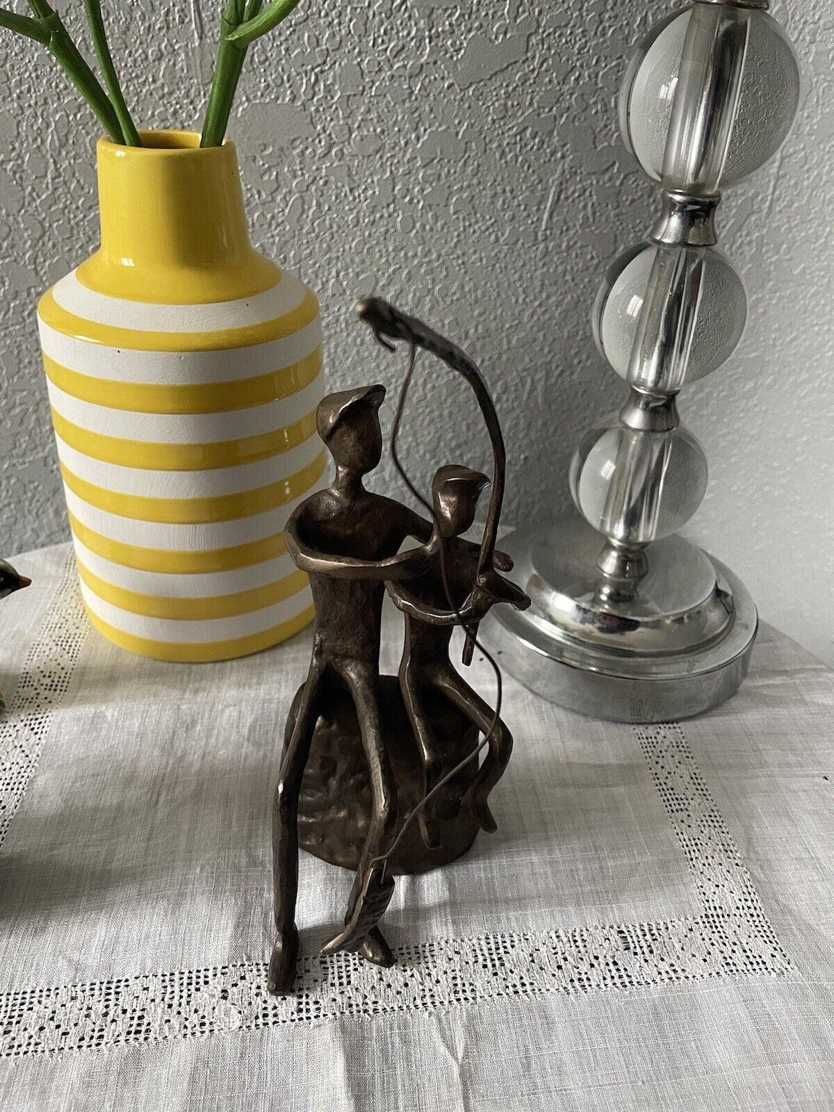 6.5h bronze sculpture of father and son fishing 