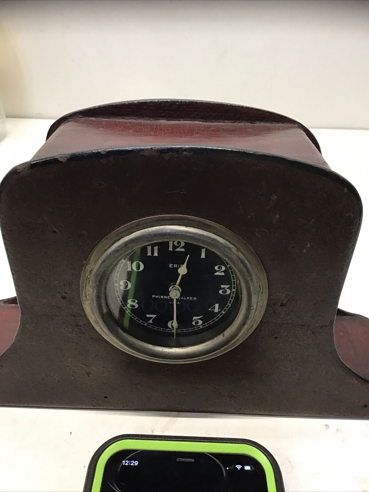 Rare Phinney Walker Erie Lever Wind Dash Clock In Working Condition In Old Case