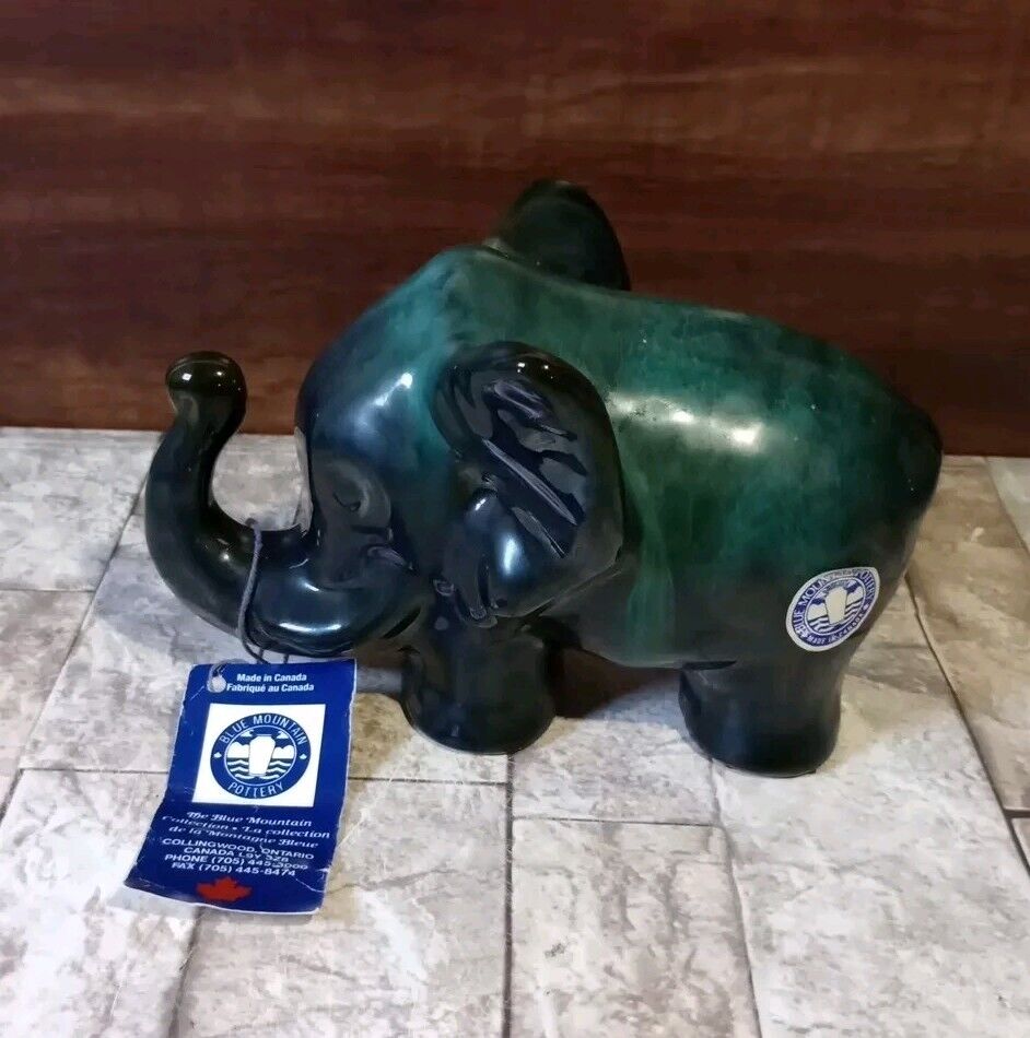 Blue Mountain Pottery Canada BMP Elephant Trunk Up Figurine Vintage w/ Tag 