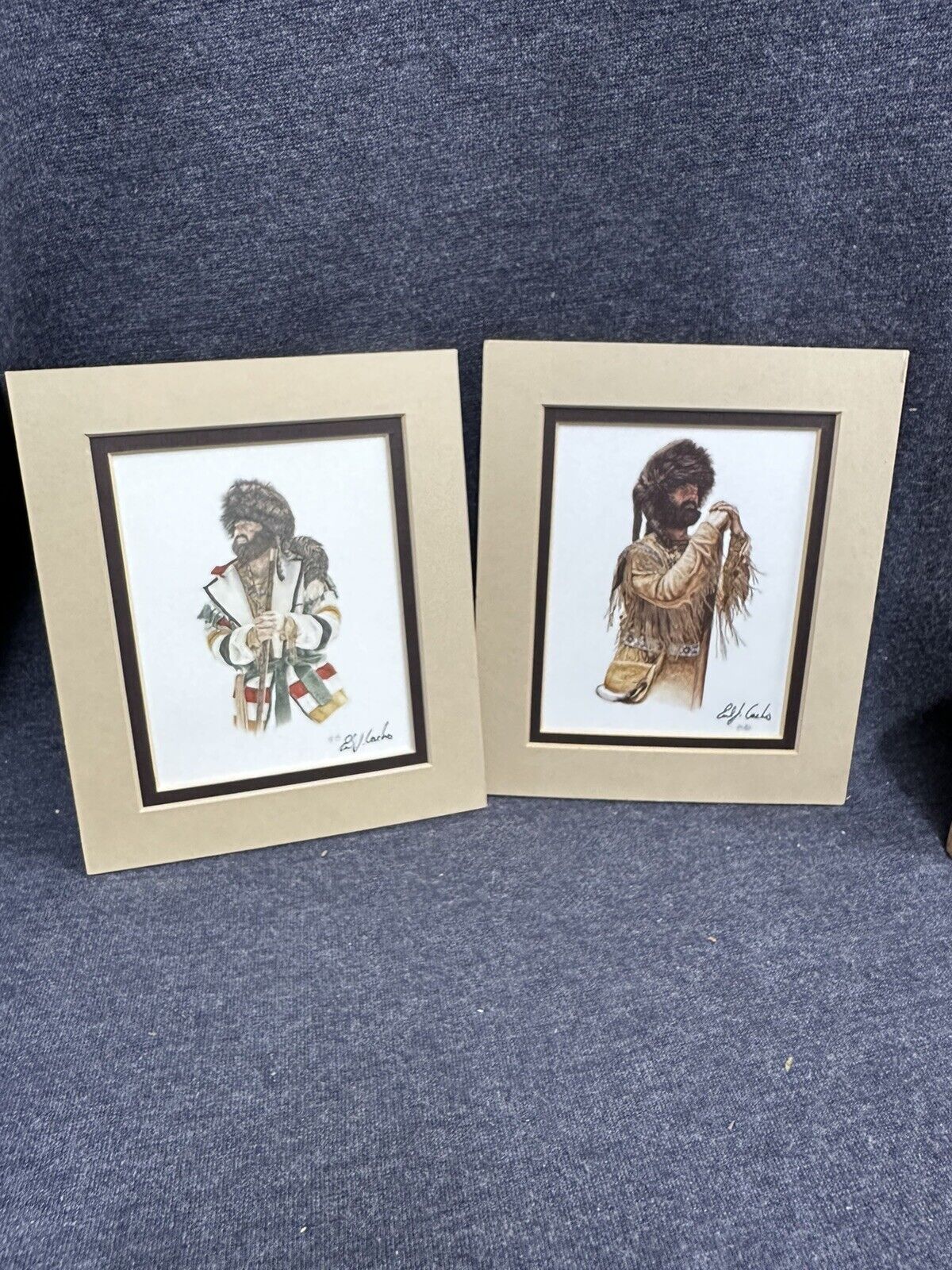 Pair Of Signed Prints Earl J Cacho Buckskin￼ & Mountain Man Remarked Matted  6x7