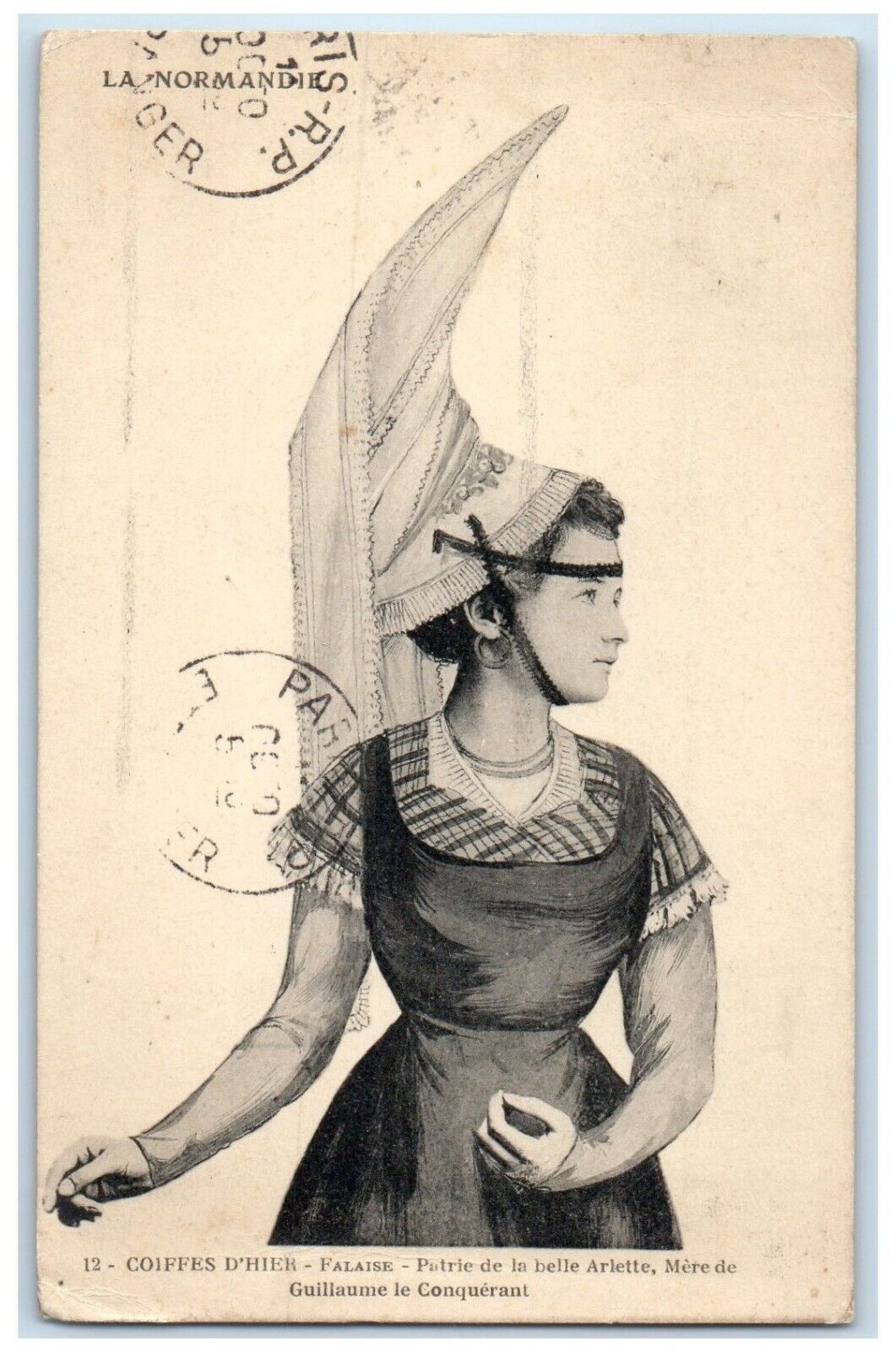 c1910's Pretty Woman Giant Hat France Posted Antique Postcard