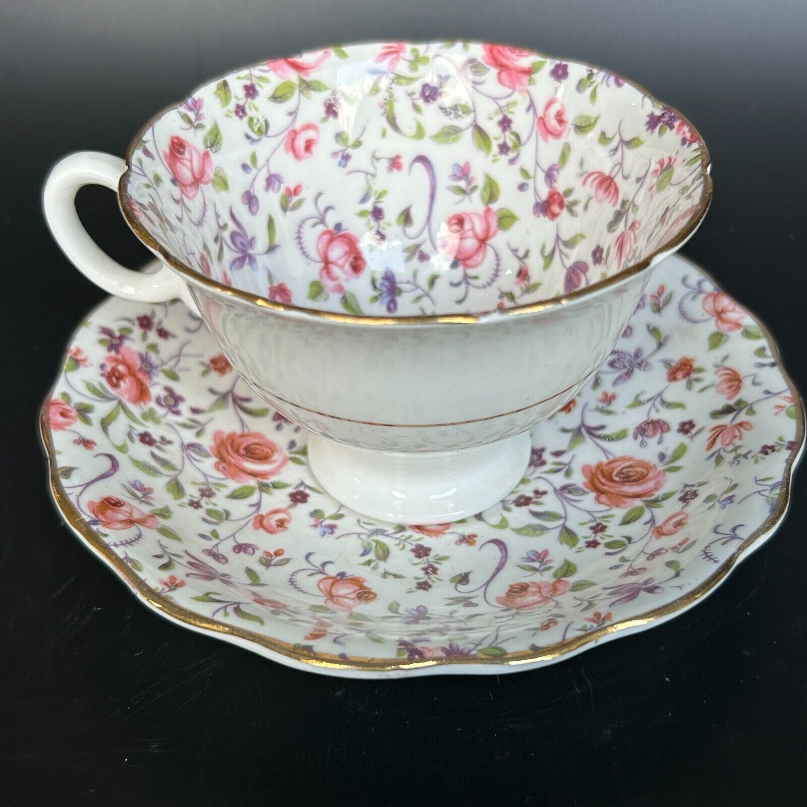 Radfords Bone China Pink Floral Chintz Teacup and Saucer Made In England