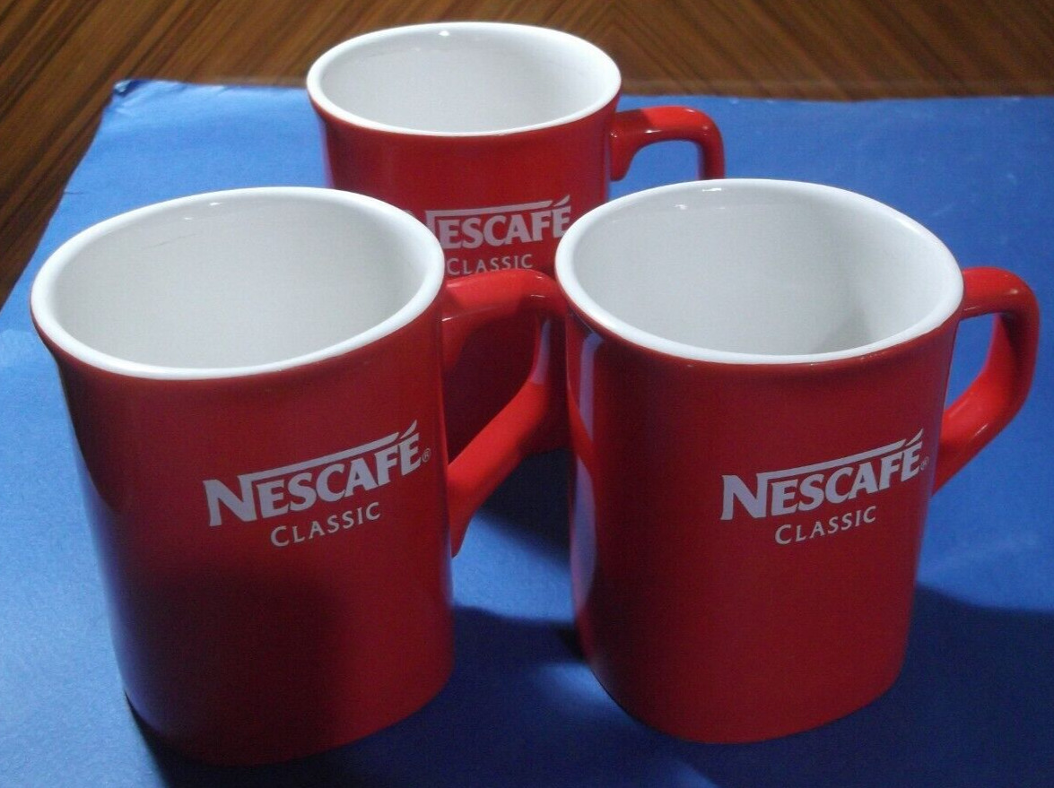 3 x Nestle NESCAFE Classic Red Coffee Rare Vintage Cups/Mugs Ceramic Porcelain 