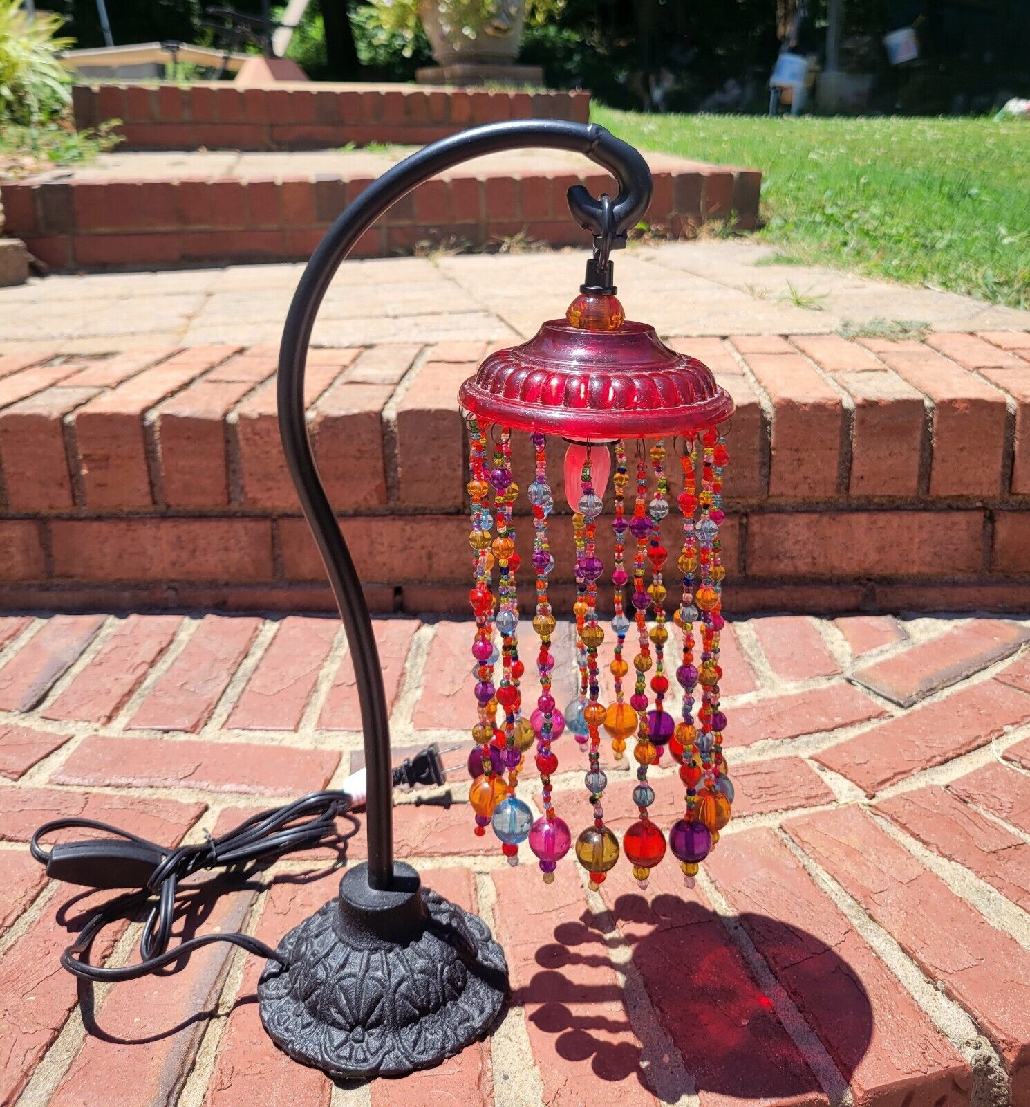 Retro Boho Multicolor Beaded Lamp Y2K Colorful Acrylic Beads Vintage Metal Base