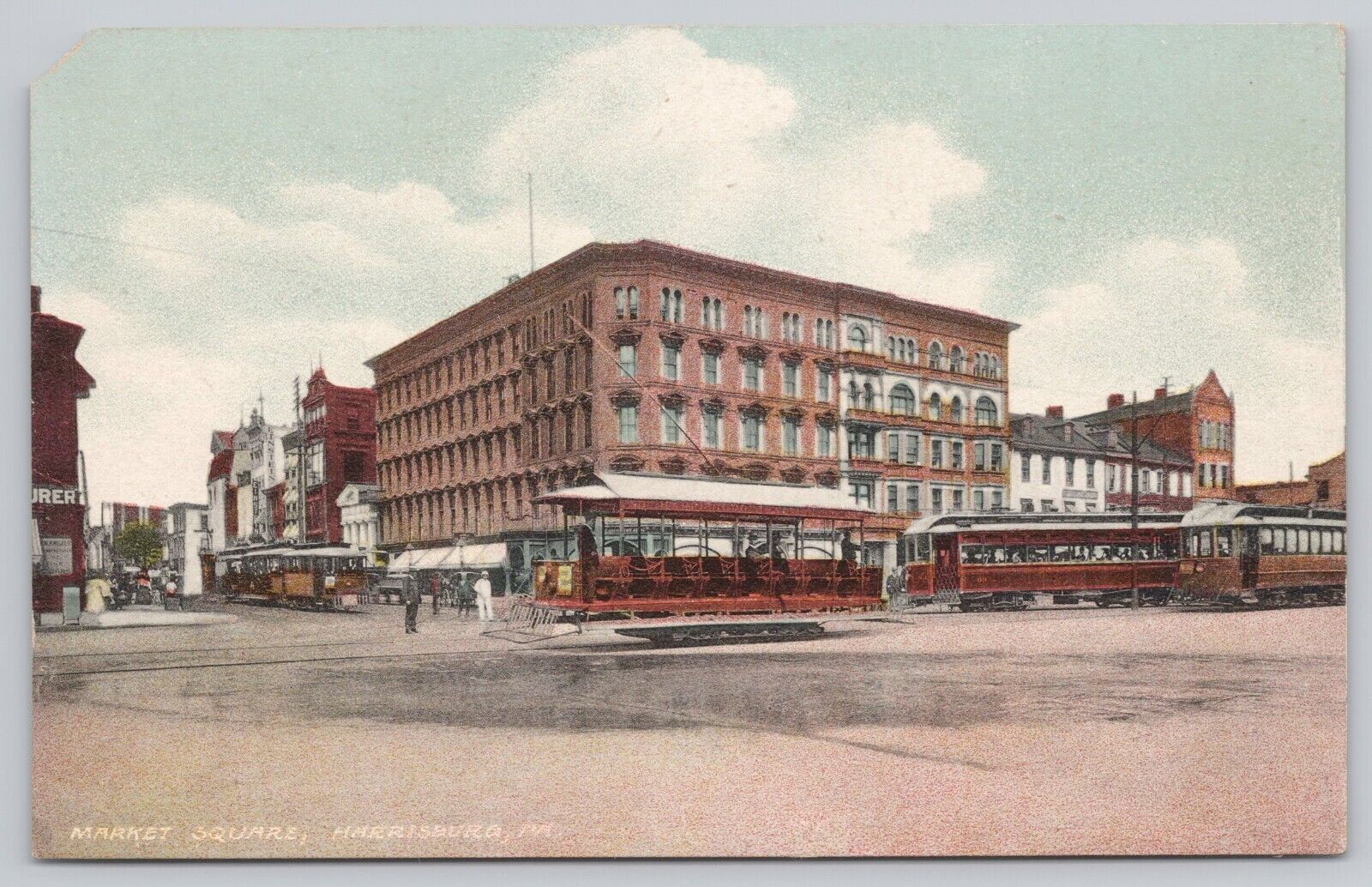 Market Square Harrisburg PA Pennsylvania Vintage Postcard Street View Trolleys