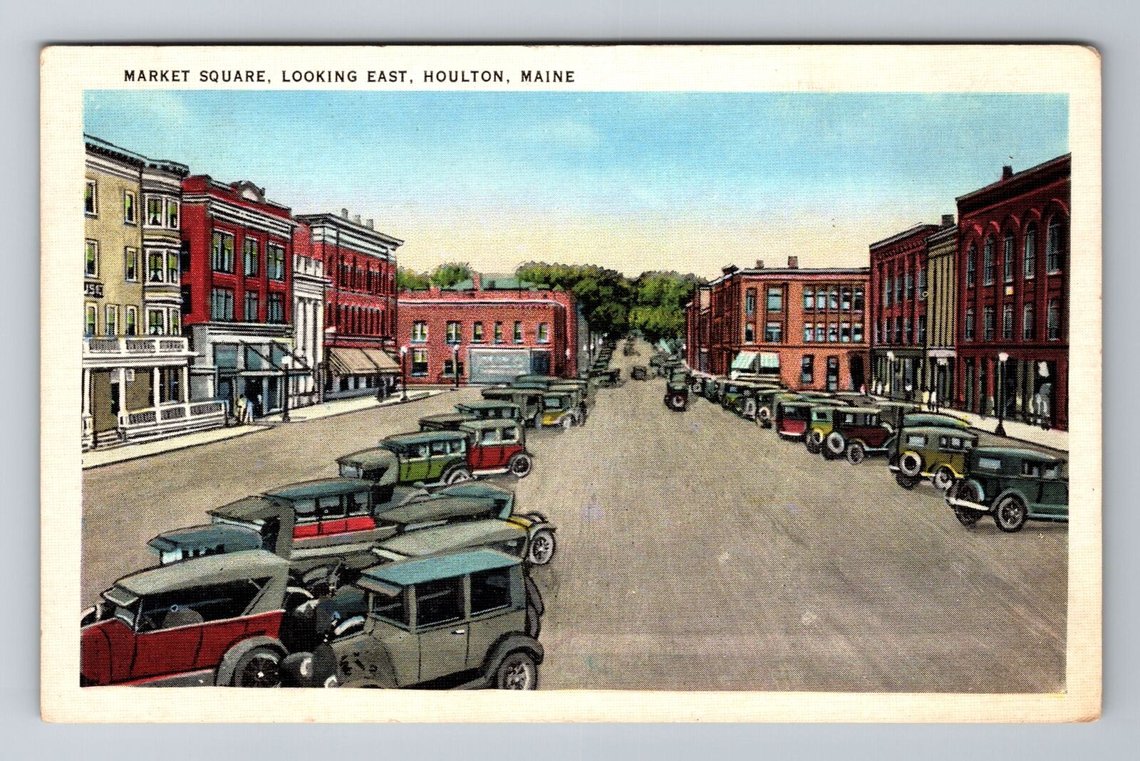 Houlton ME-Maine, Market Square, Looking East, Antique Vintage Souvenir Postcard