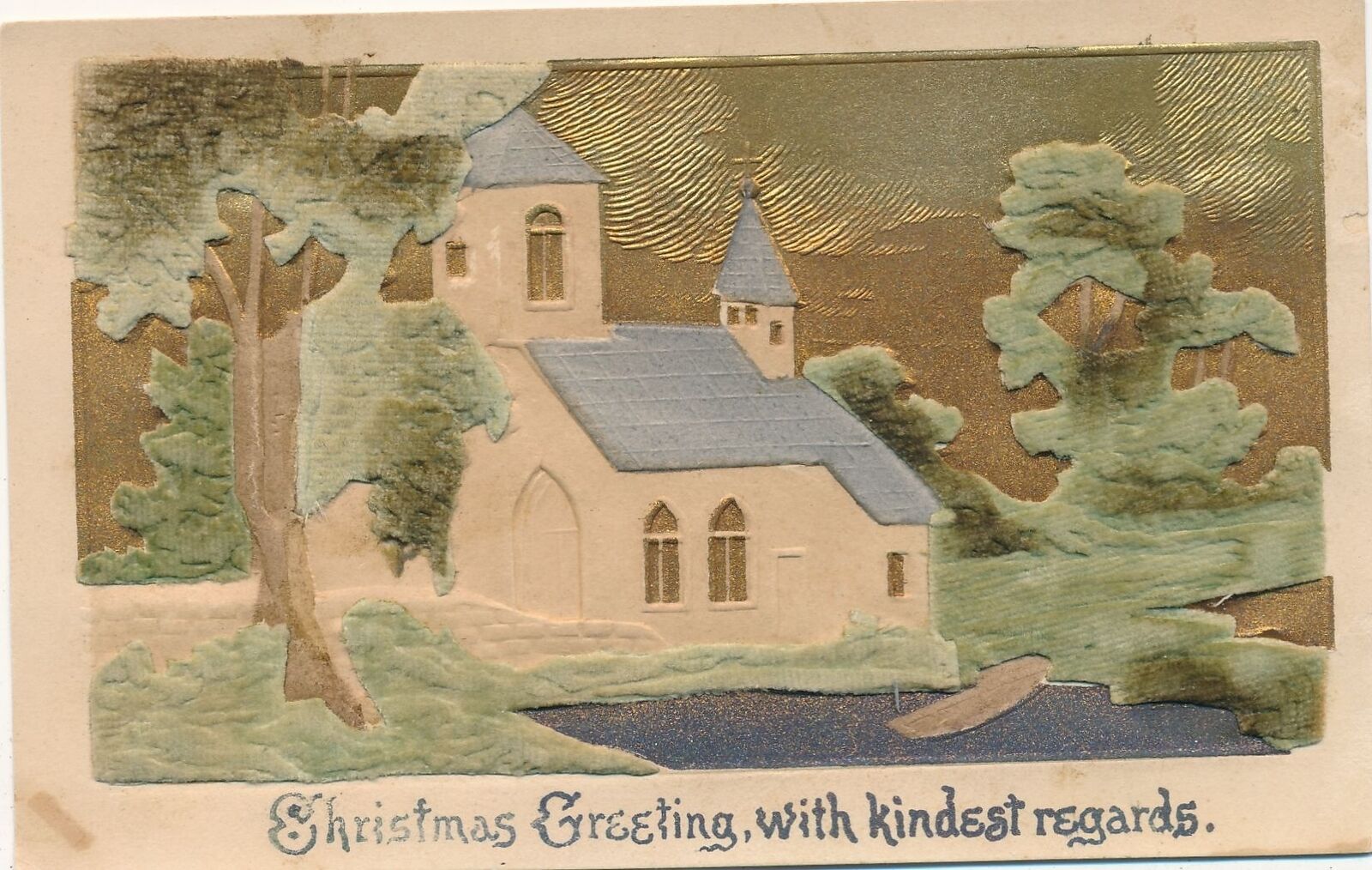CHRISTMAS - Silk Covered Highly Embossed Christmas Greeting With Kindest Regards
