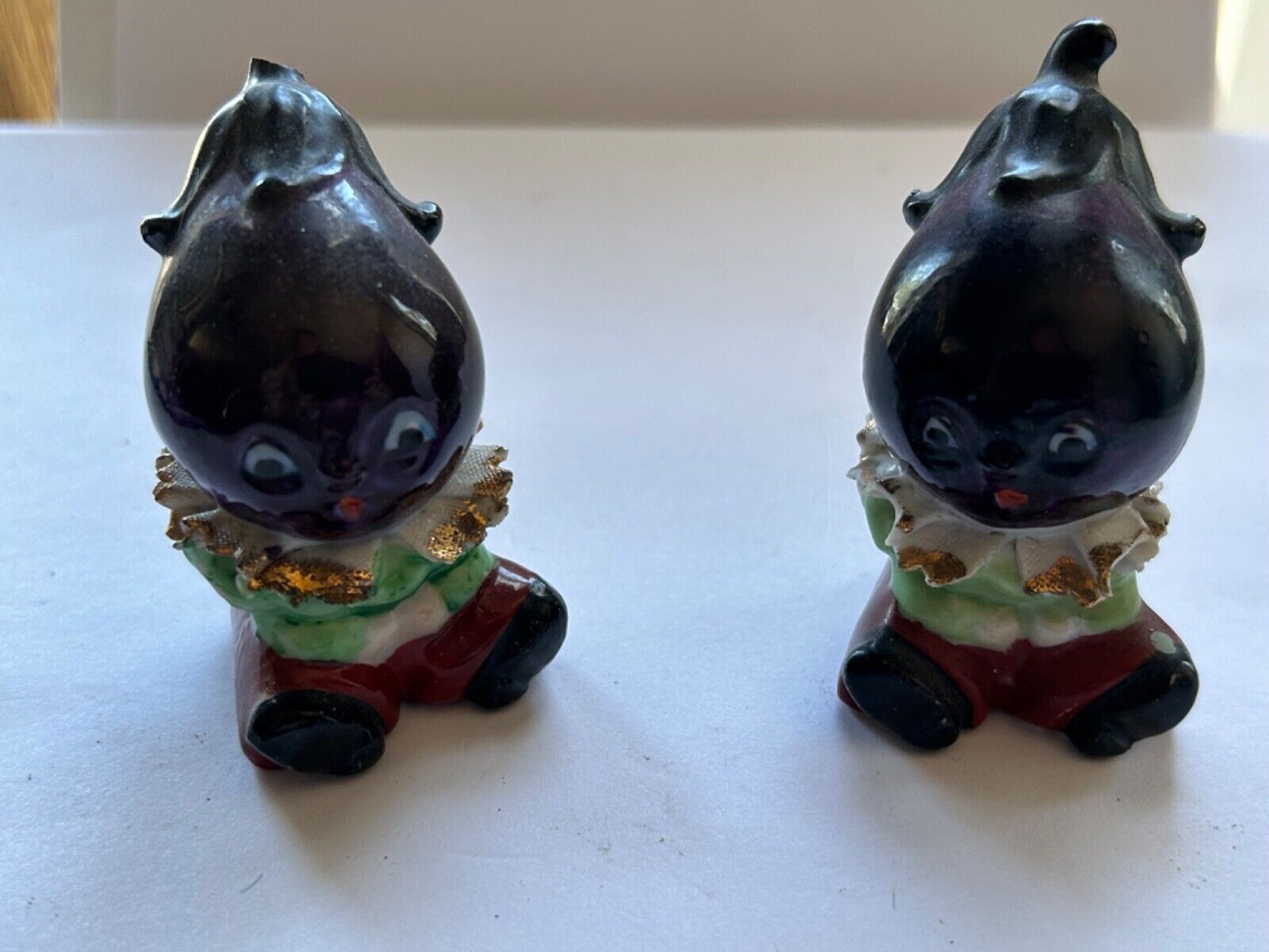 Vintage Anthropomorphic Eggplant Salt & Pepper Shakers - Japan Kitschy Cute