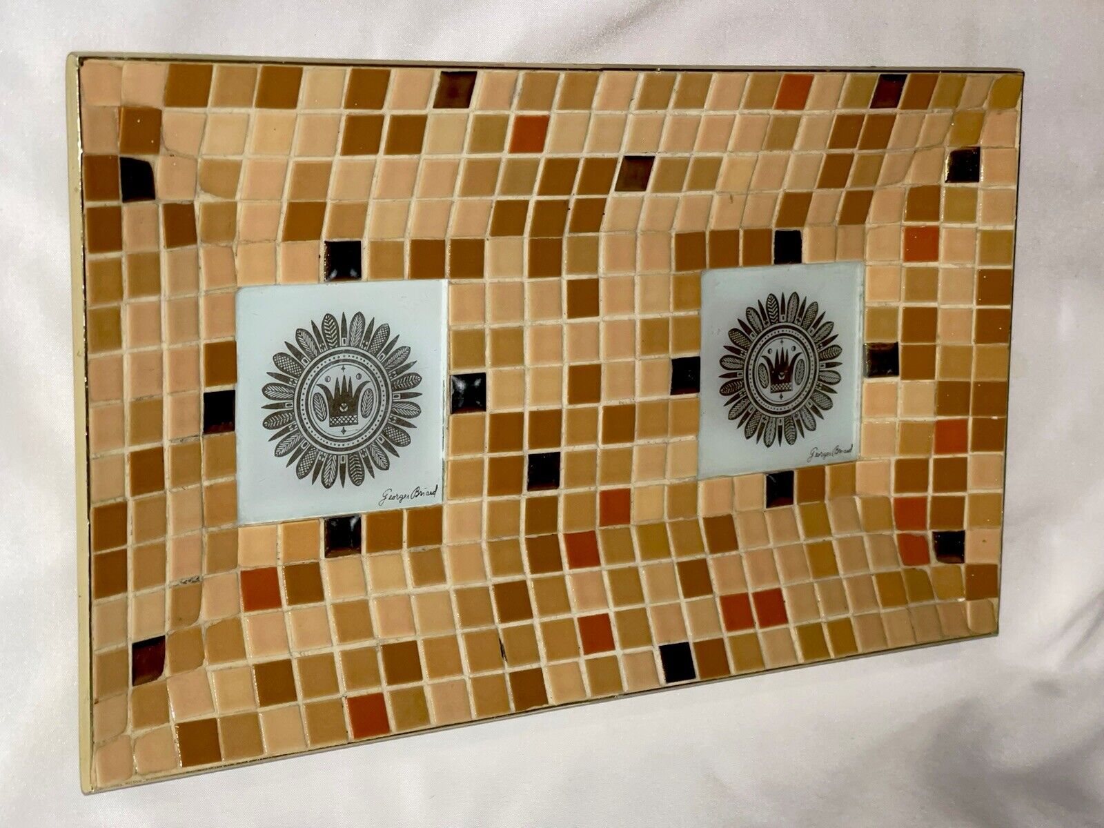 Mid-Century Modern Georges Briard Metal & mosaic tile dish Tray Fun