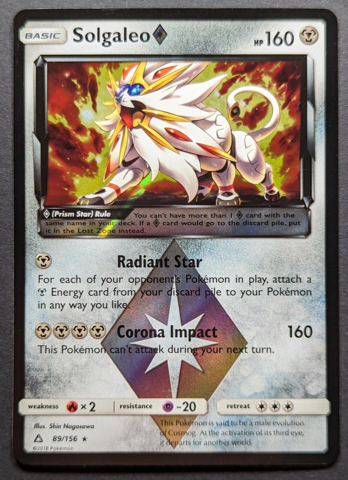 Solgaleo 2018 Ultra Prism Star Holo Rare Pokemon Card 89/156 (NM)