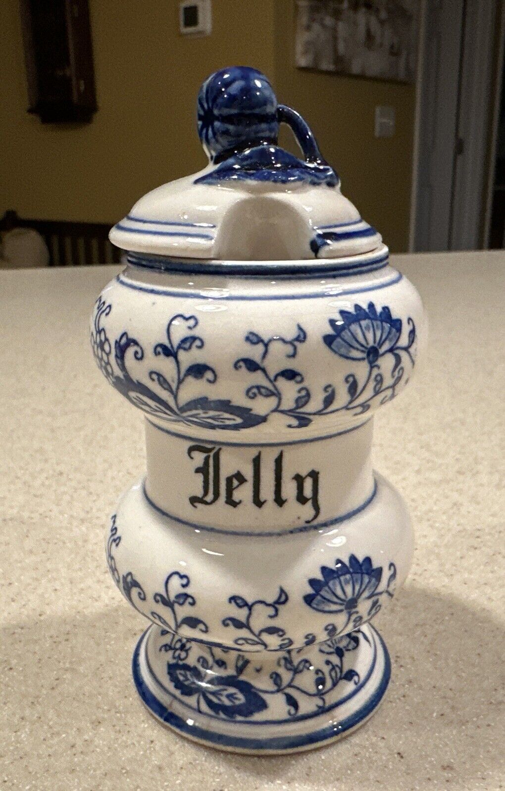 Vintage Blue Onion Porcelain Jelly Jam Jar w/ Lid Meissen