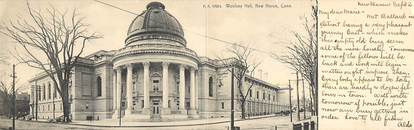 Double/ Fold-Out Postcard; Woolsey Concert Hall, New Haven CT Yale University
