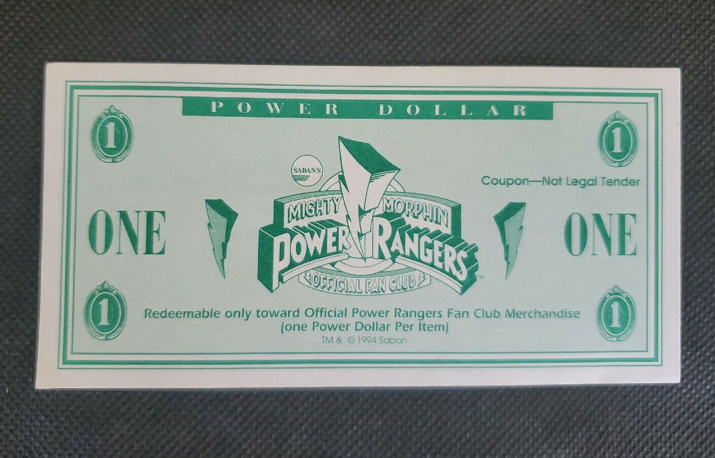 VTG MIGHTY MORPHIN POWER RANGERS MMPR DOLLAR FAN CLUB 1994 RARE MINT 3x5 Crisp
