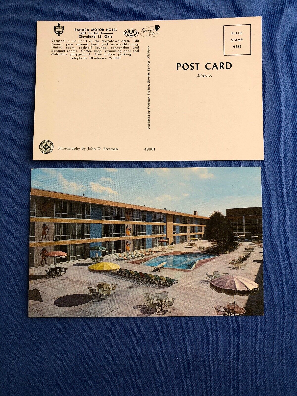 Ohio OH Vintage postcard Cleveland, Sahara Motor Hotel motel  pool view