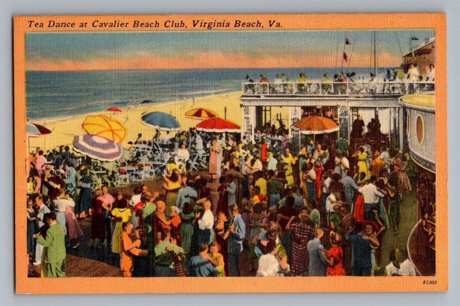 Virginia Beach VA Tea Dance Cavalier Beach Club Linen Postcard 1930-45