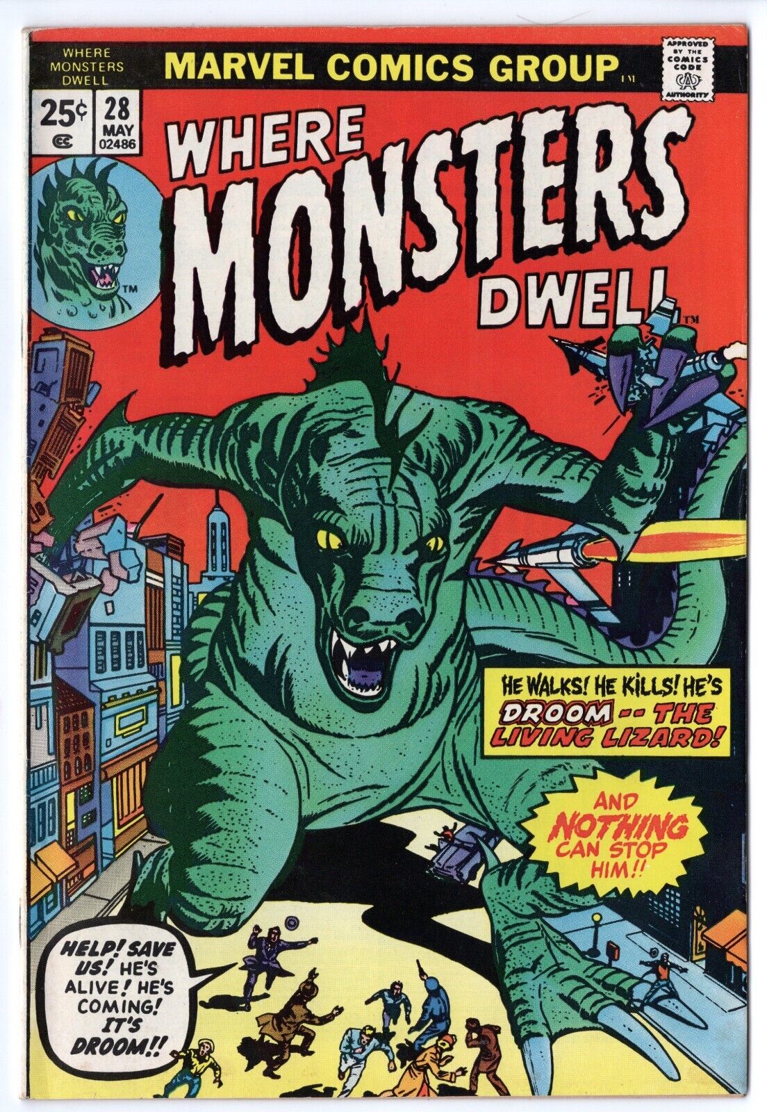 WHERE MONSTERS DWELL 28 Fine+ 1974 Droom the Living Lizard; Where Monsters Prowl