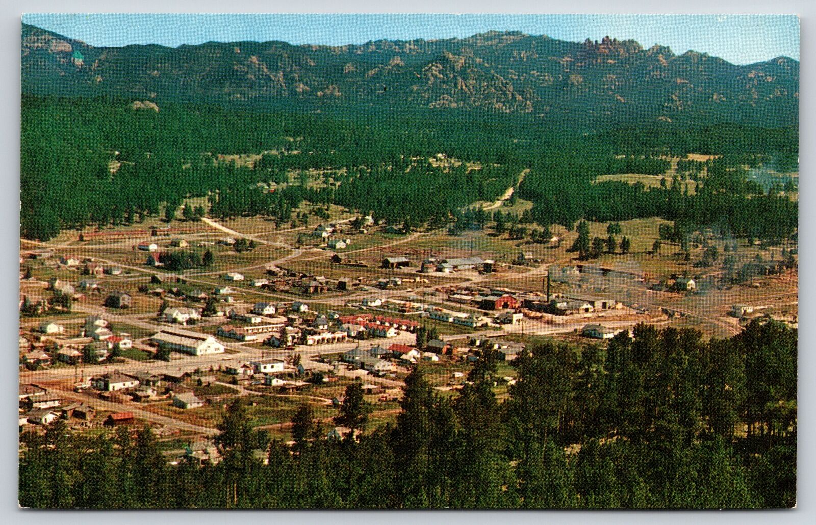 Custer South Dakota~Aerial View~Harney Peak~Needles Drive~1950s Postcard