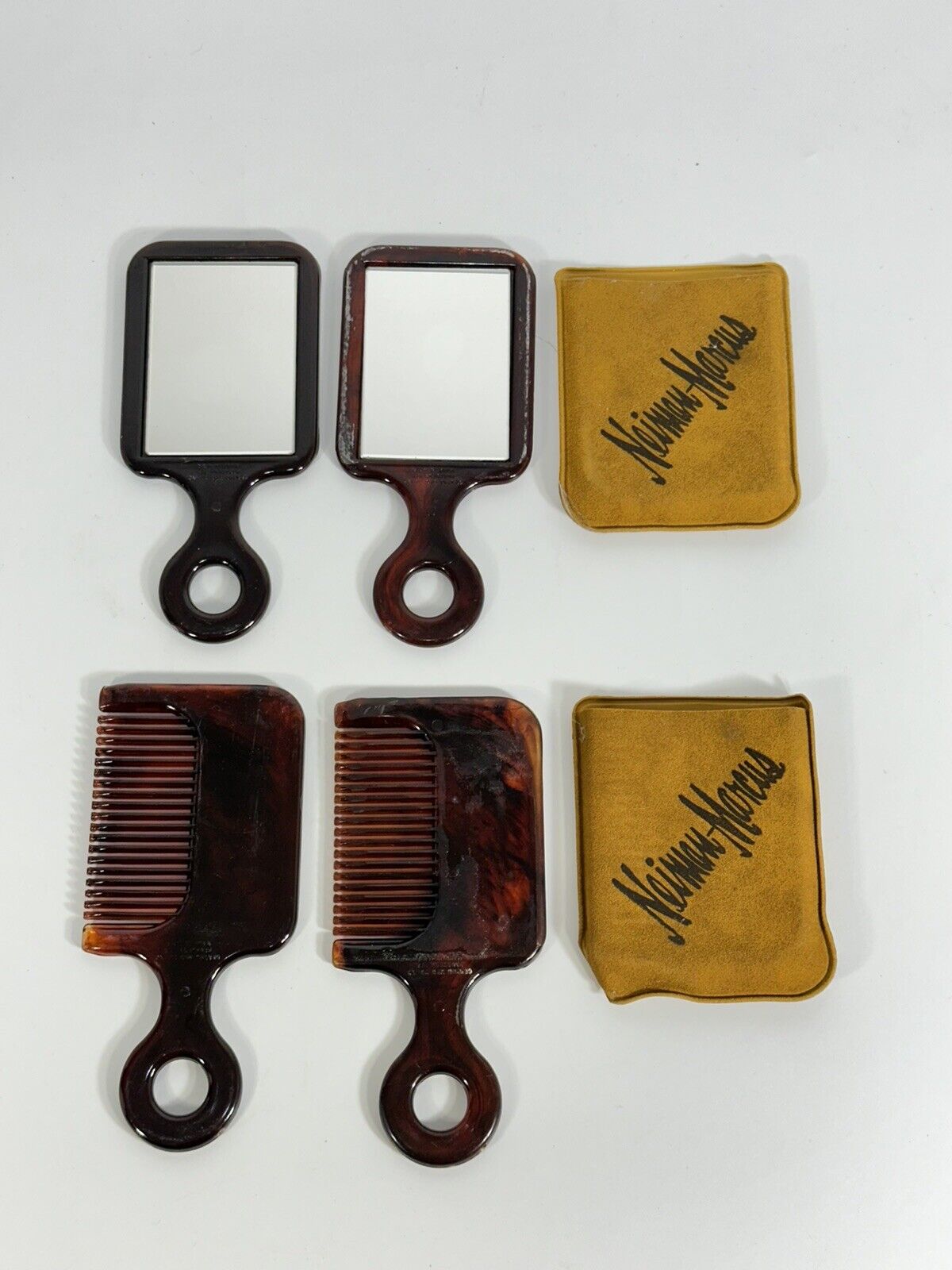 2 Pair of Vintage Centro Comb & Mirror Set with Neiman Marcus Cover ~ USA