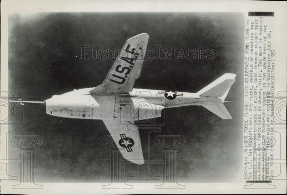 1951 Press Photo U.S. Air Force\'s Bell X-5 tested at Muroc, California base
