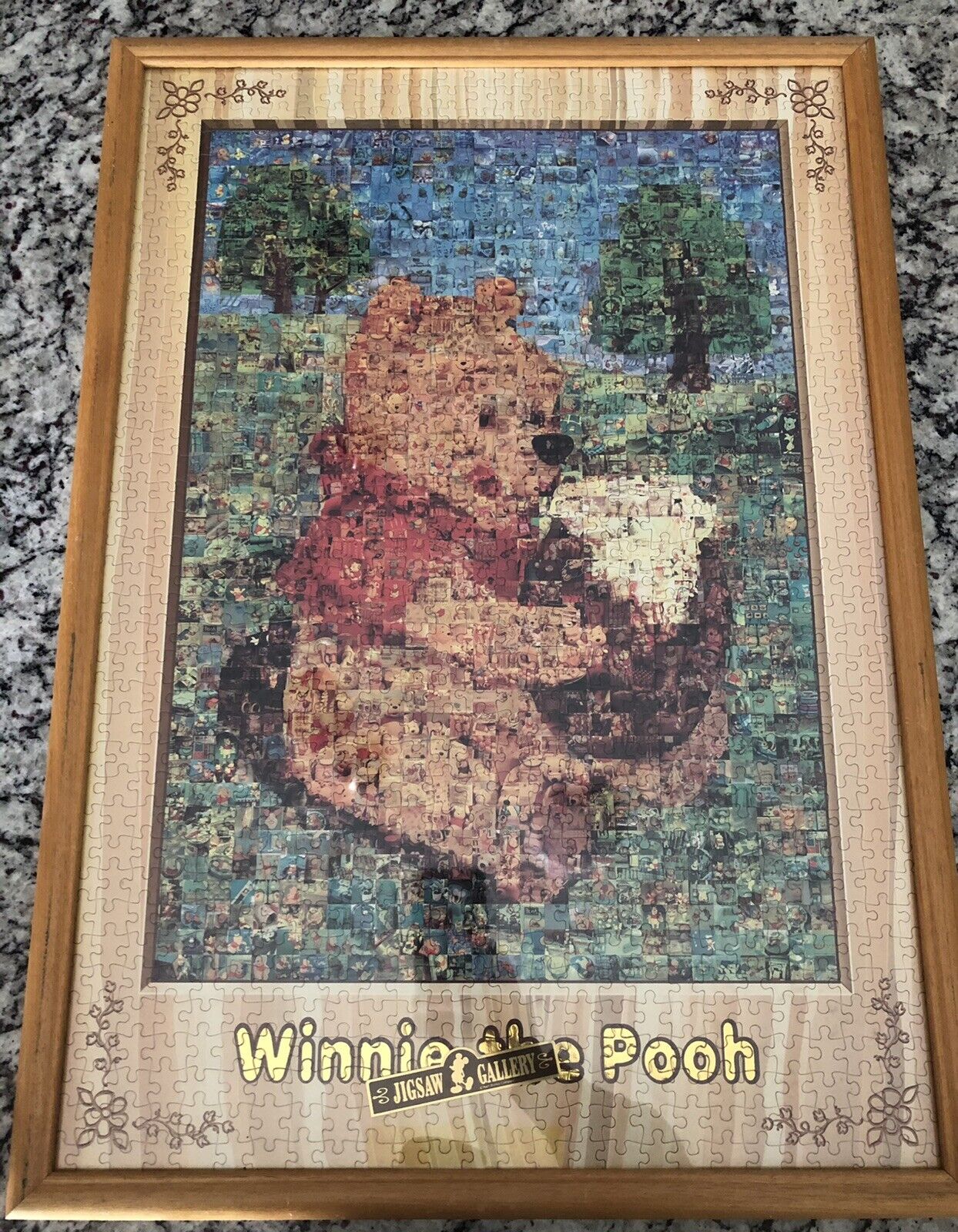 RARE Disney Tenyo Framed Winnie The Pooh Collage Jigsaw Gallery Puzzle 22”x 31” 