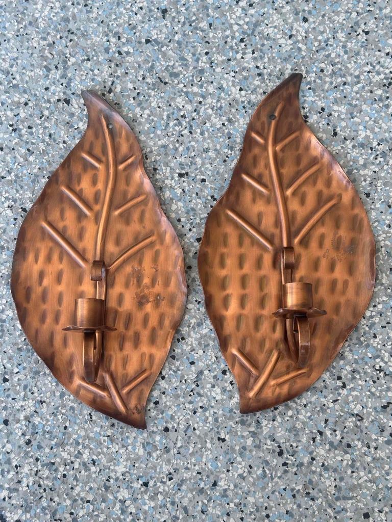 TREASURE CRAFT Hammered Copper Wall Sconces Signed #195, 12\