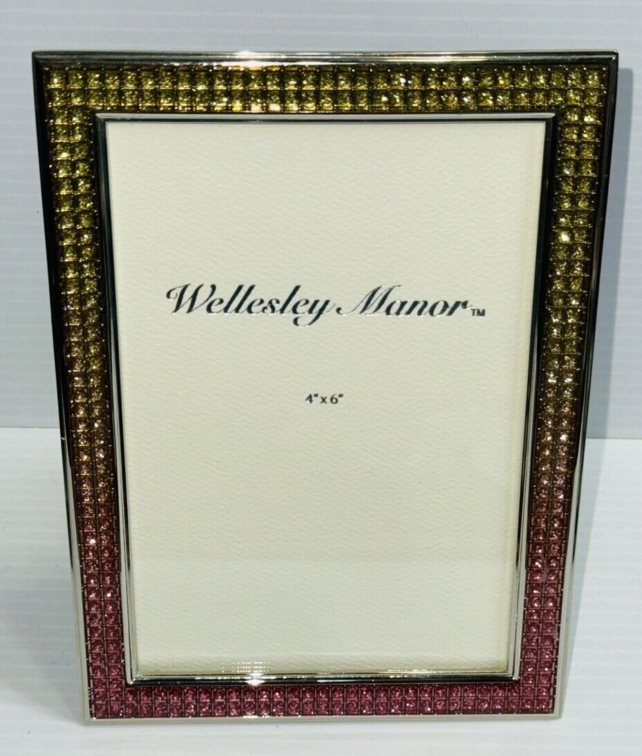 WELLESLEY MANOR CZECH CRYSTAL PICTURE FRAME Ombré Yellow To Pink 4x6” Bling