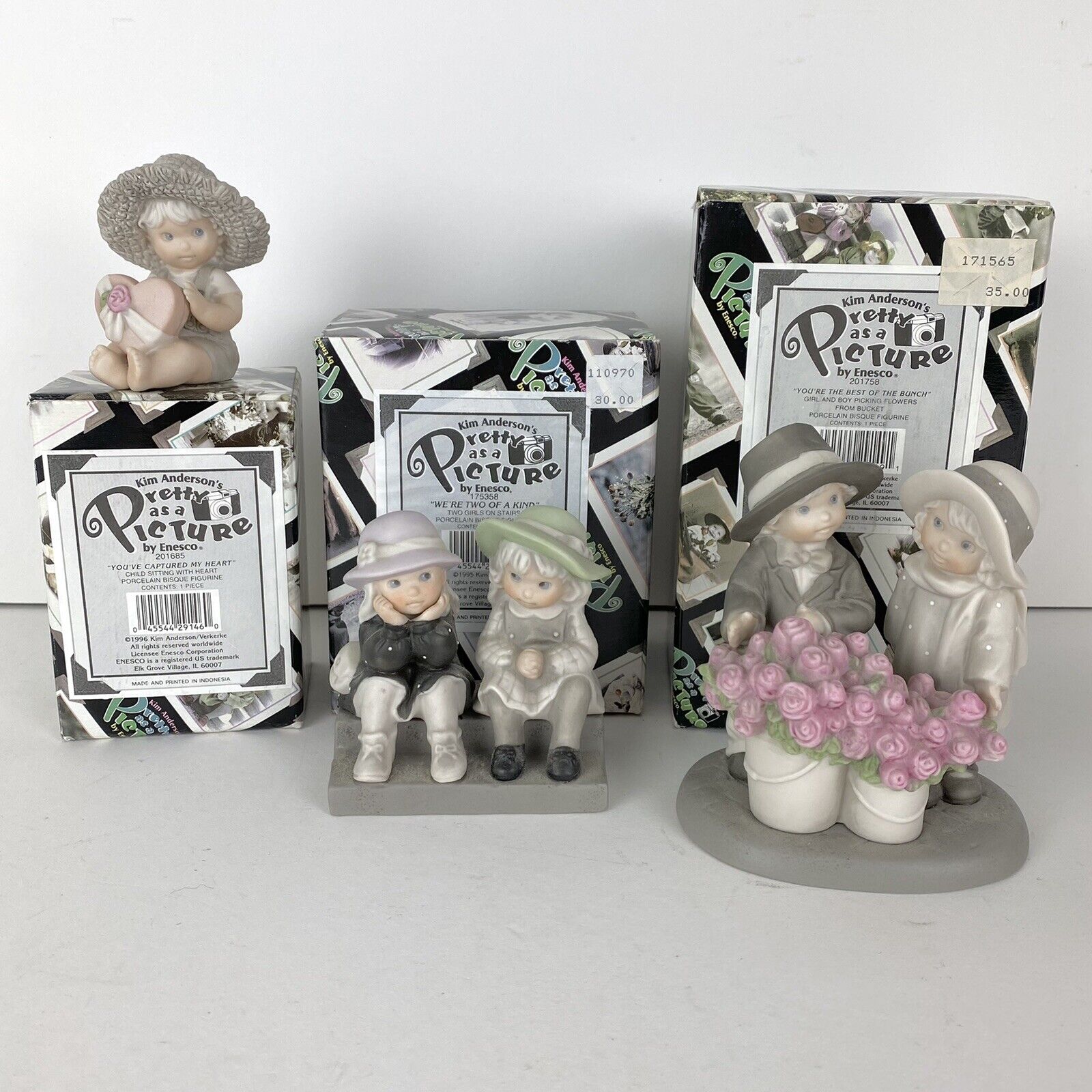 Kim Anderson’s Pretty as a Picture Figurines Set 3 Two Of Kind Heart Best Bunch