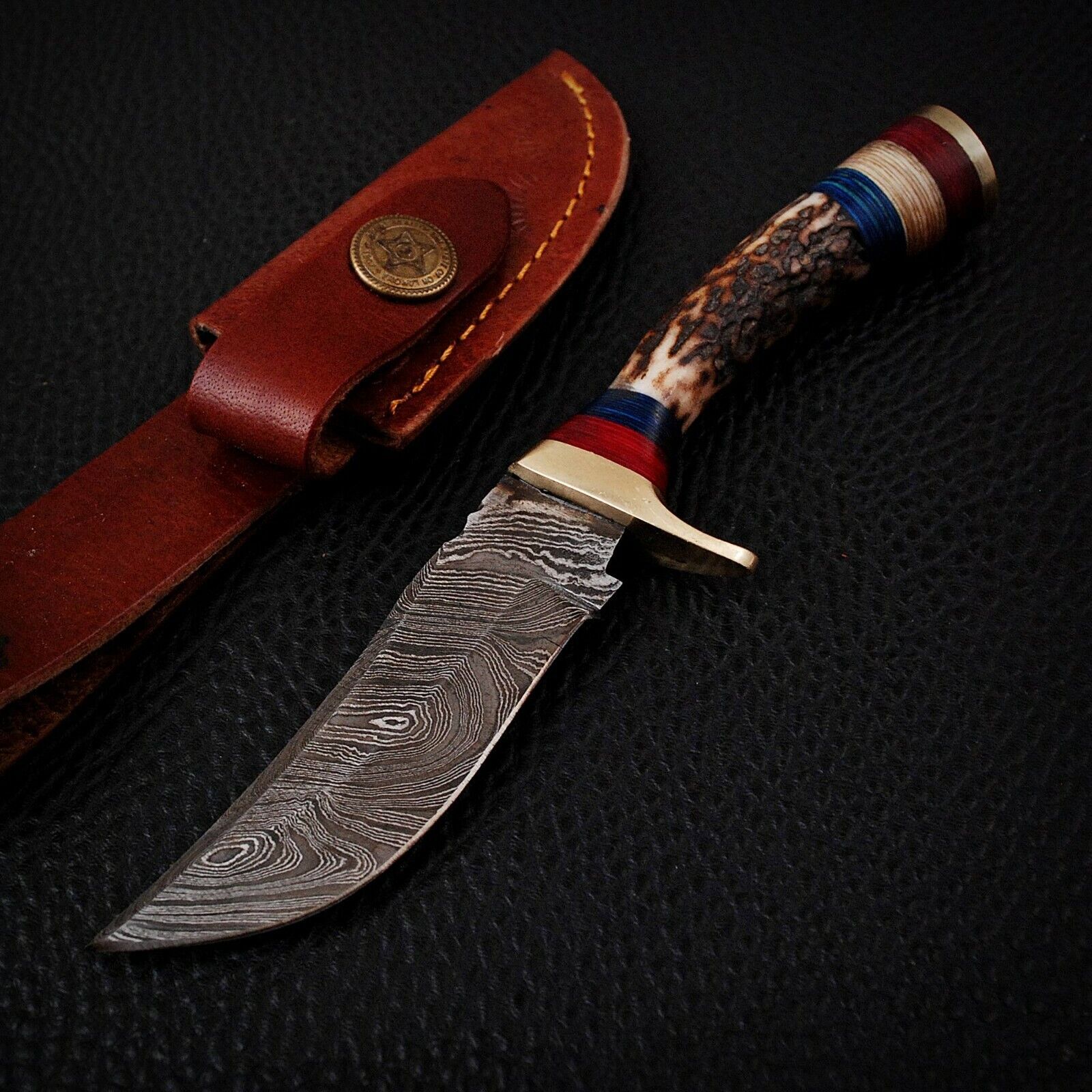 MRS CUSTOM Hand Forged Damascus Steel Hunting Skinner  Knife STAG/ANTLER  90