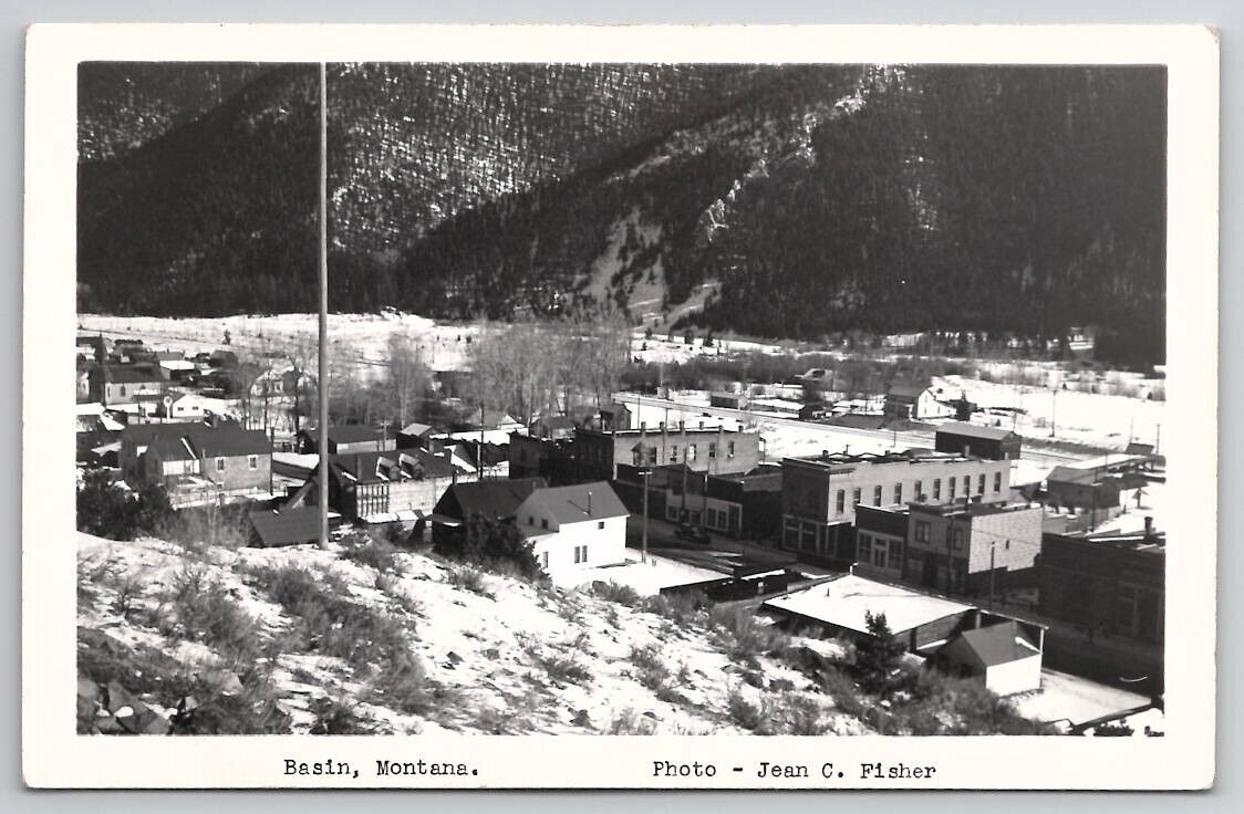 Basin Montana RPPC Town View Photo by Jean C Fisher c1940s Postcard F24