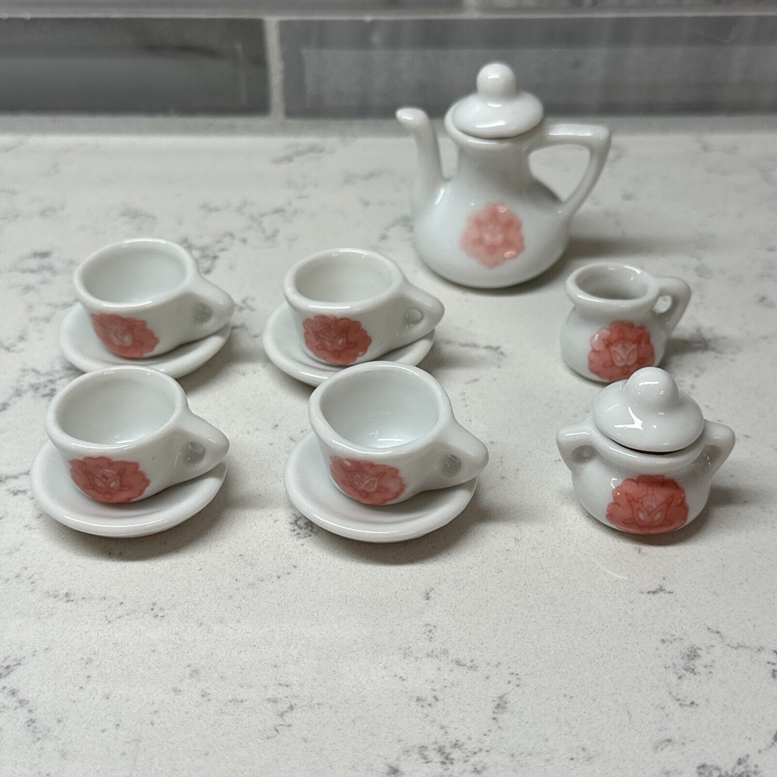 Vintage Pretty Port Ltd Miniature Floral Tea Pot Sugar Creamer Dollhouse Tea Set