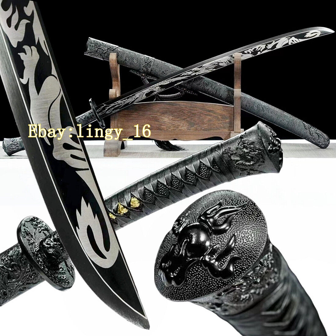 WUSHU Broadsword Sword Black High Carbon Steel Sharp Chinese Da Dao Qing Saber