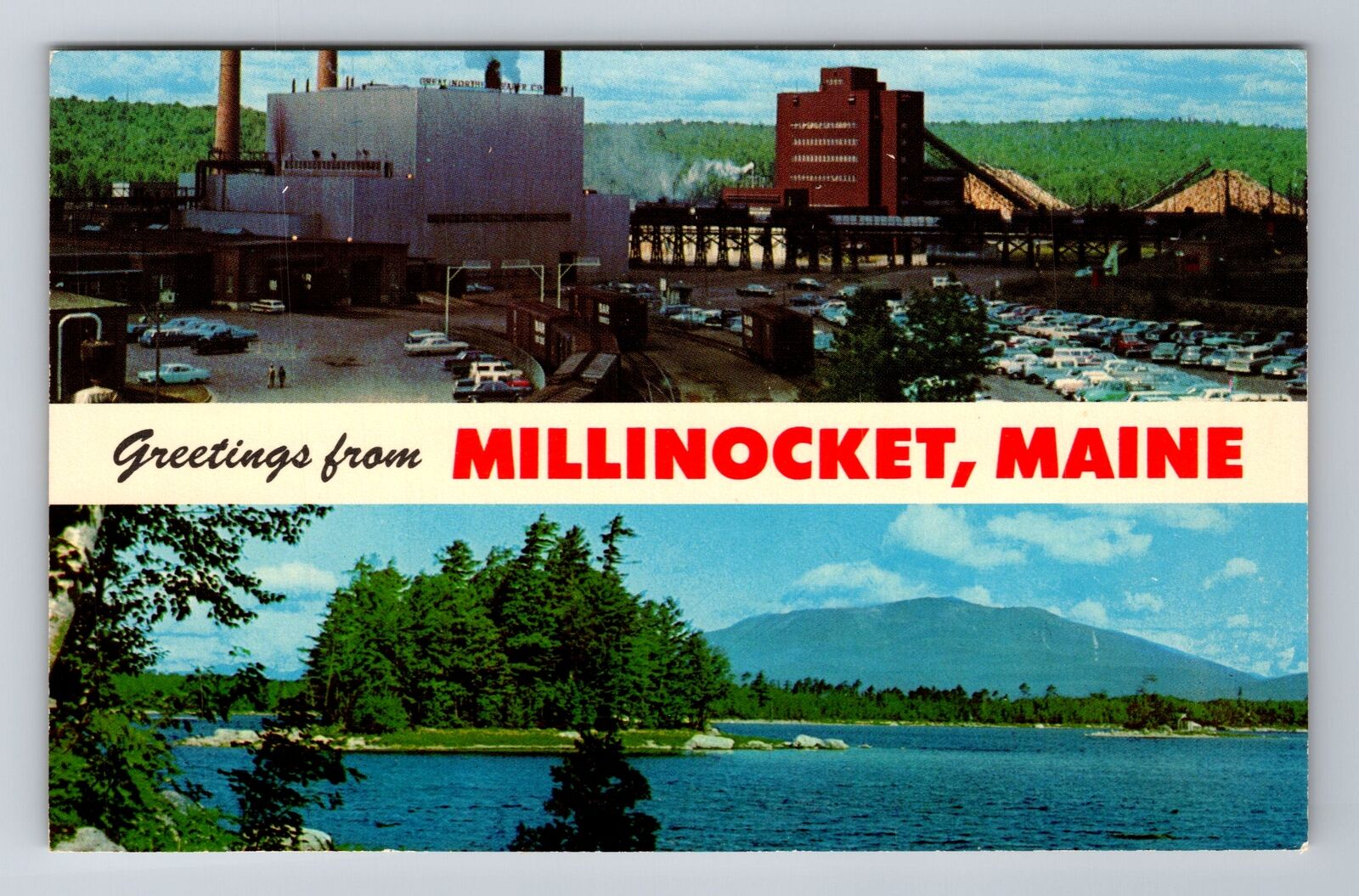 Millinocket ME-Maine, General Banner Greeting, Mt Katahdin, Vintage Postcard