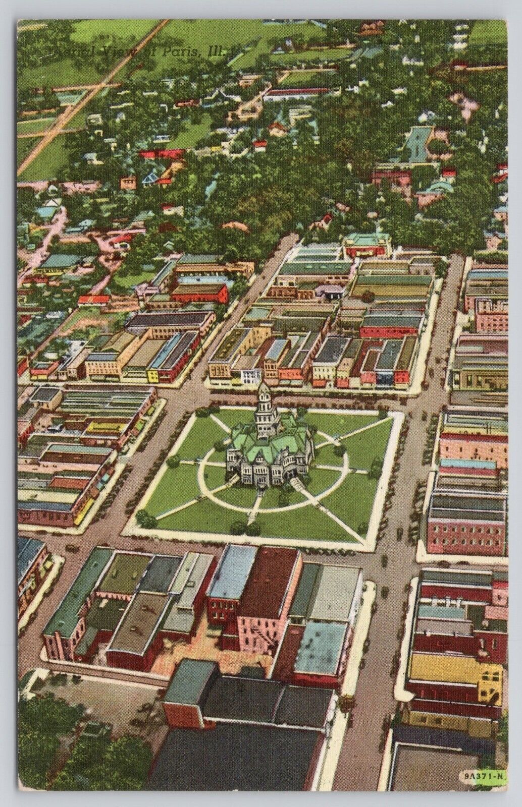 Paris Illinois IL, Aerial View of City Vintage Postcard