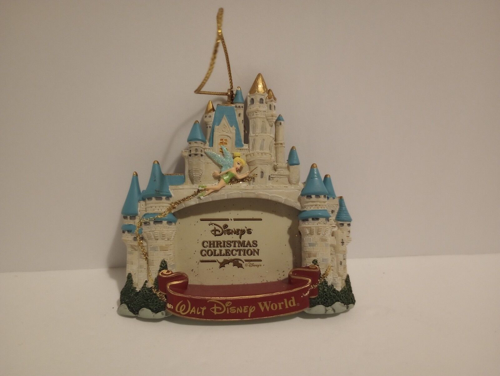 Walt Disney World Castle Picture Frame Tinkerbell Gold Glitter 