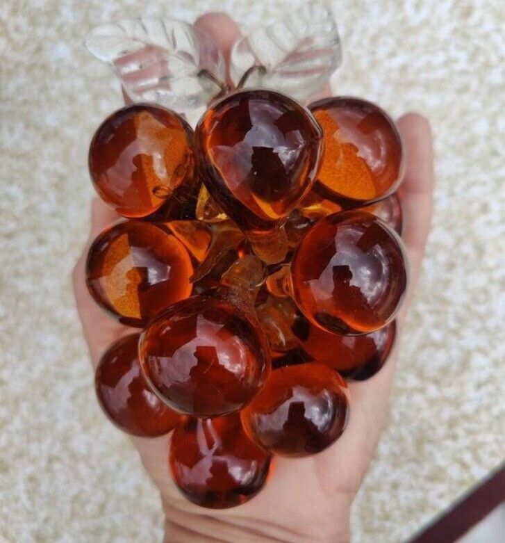 Vintage Midcentury Orange Lucite Acrylic Grape Cluster Accent Decor Amber Glass
