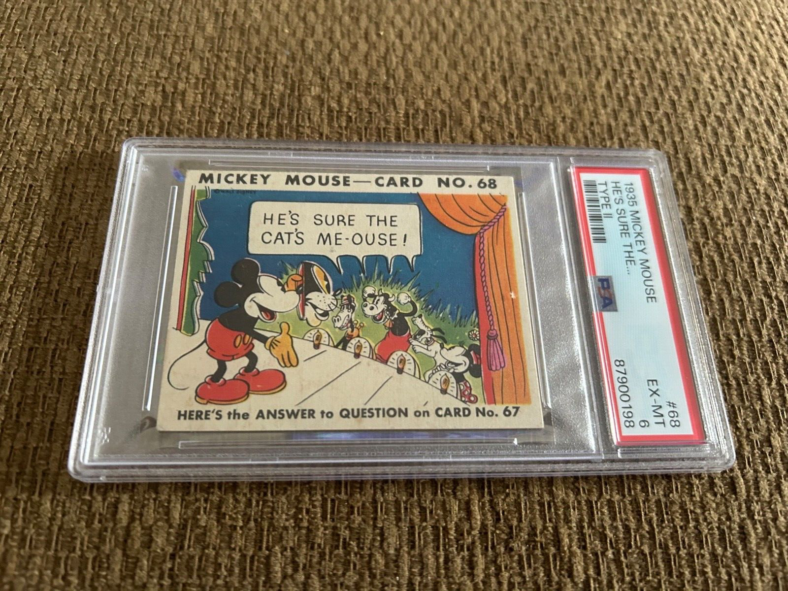 RARE 1935 Mickey Mouse Gum Card Type II #68 HE\'S SURE THE .... PSA 6