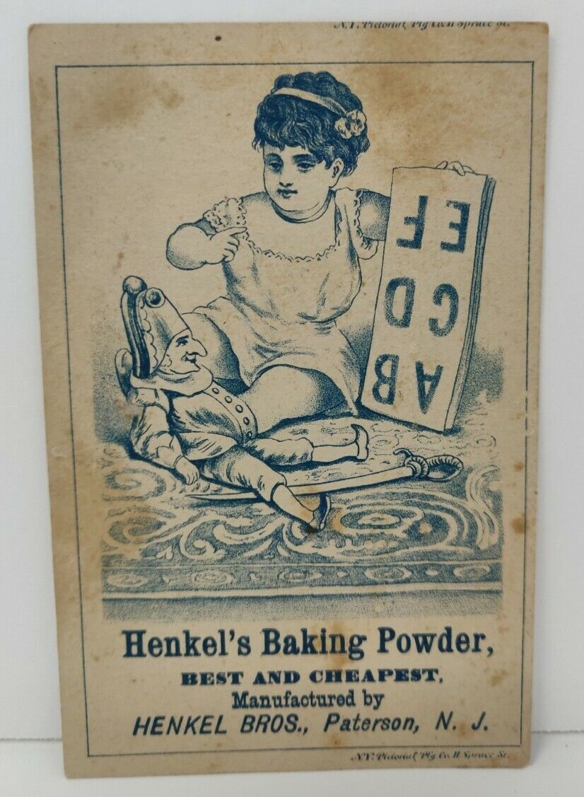 Victorian Trade Card Henkel\'s  Baking Powder Paterson NJ Kingston NY Girl Joker