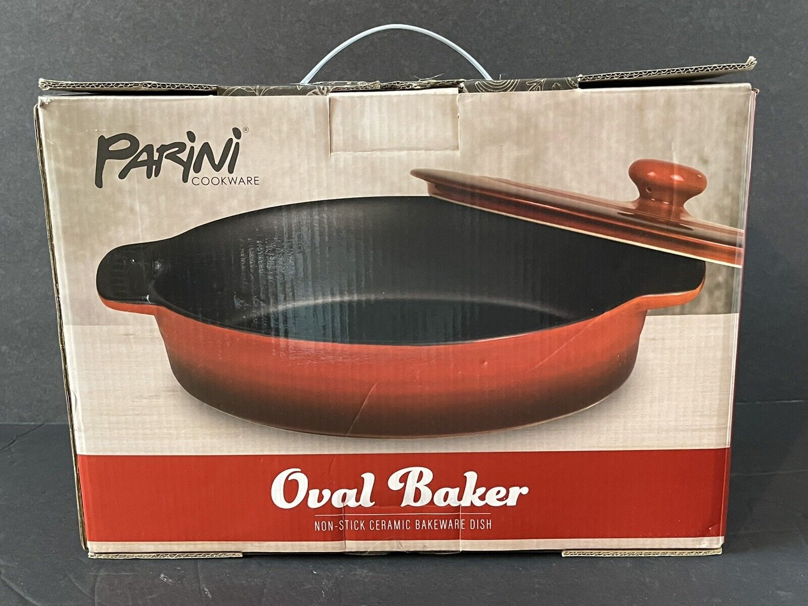 PARINI Enamel Covered Oval Casserole Baker Dish Red Non Stick