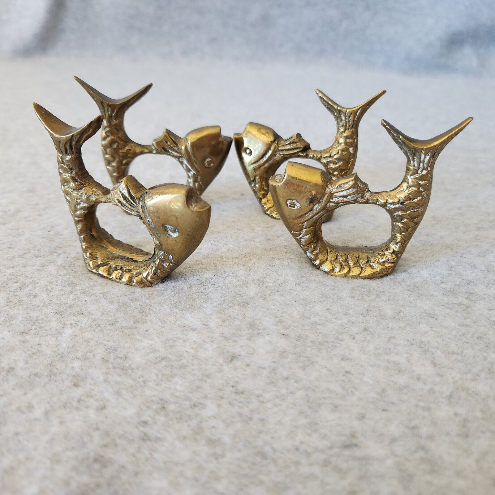 Set of 4 Bronze Metal Fish Napkin Rings Table Decor Made in Taiwan
