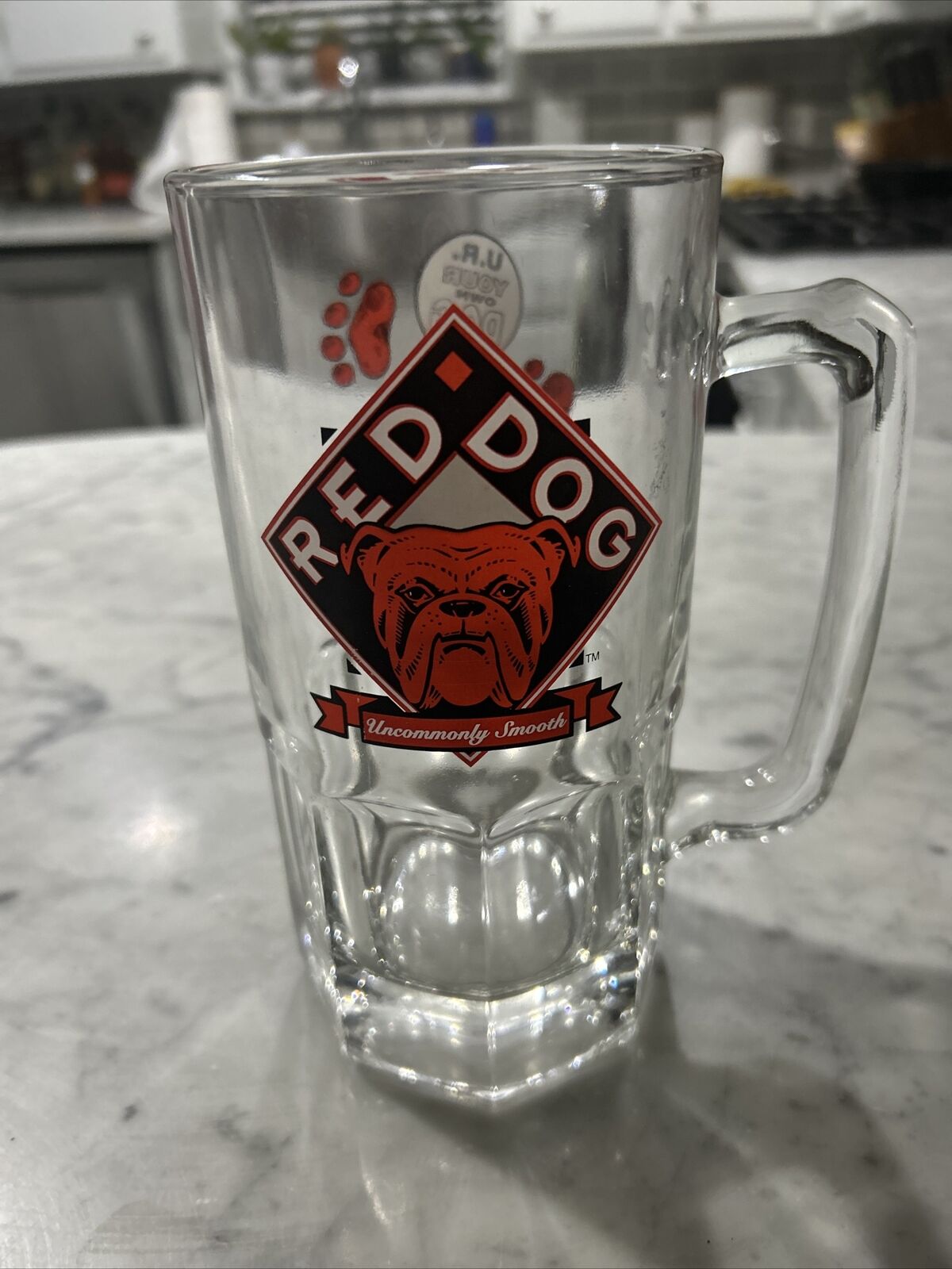 Vintage Red Dog Beer Glass Mug Stein Large Heavy Handle Beverage 90s 1997 8 Inch