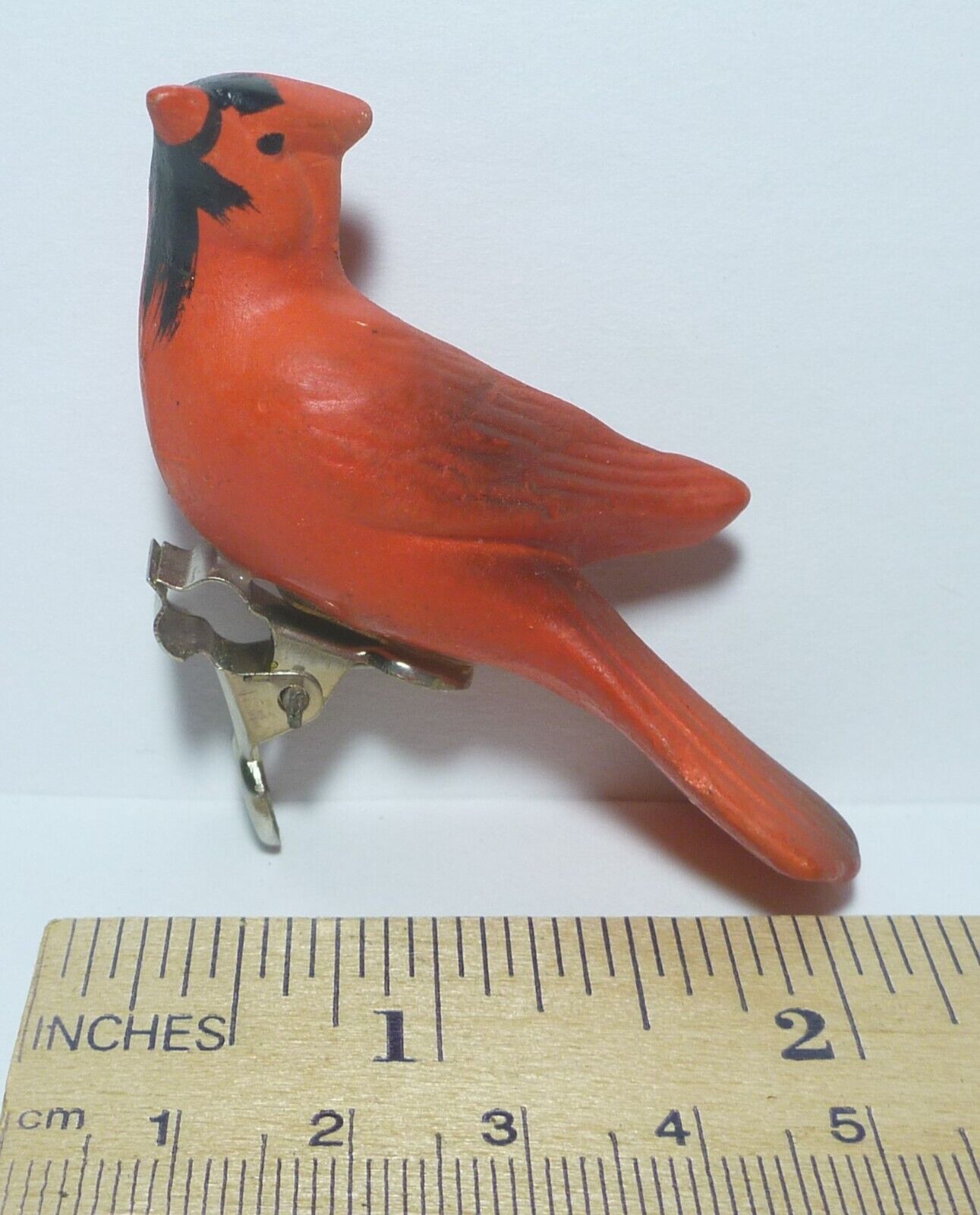 Vintage Bisque Ceramic Clip on Bird Christmas Ornament Cardinal Japan