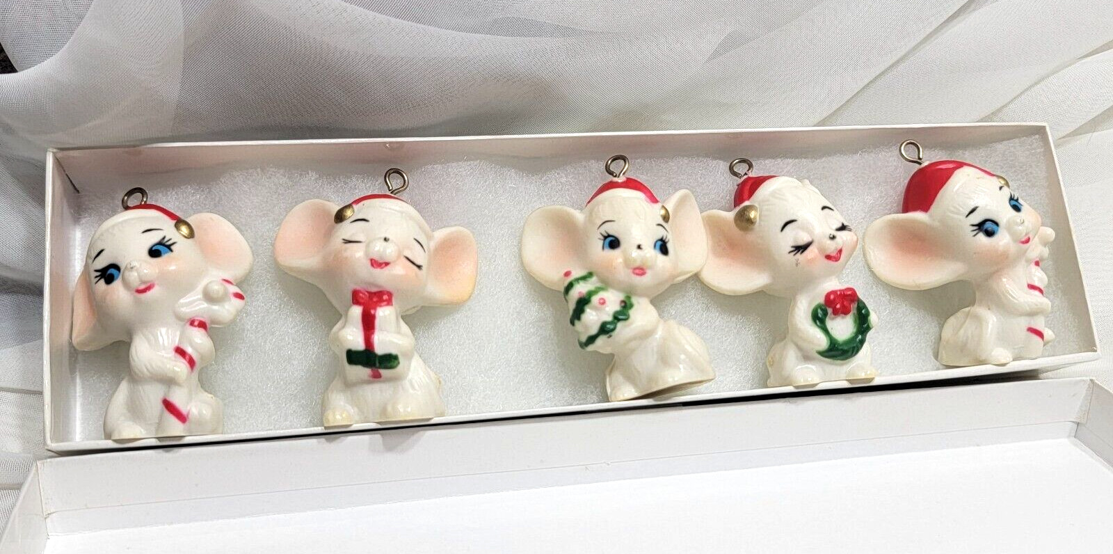 VTG Napco 1950’s SET OF 5 Retro Ceramic Christmas Mouse Miniature Figurines