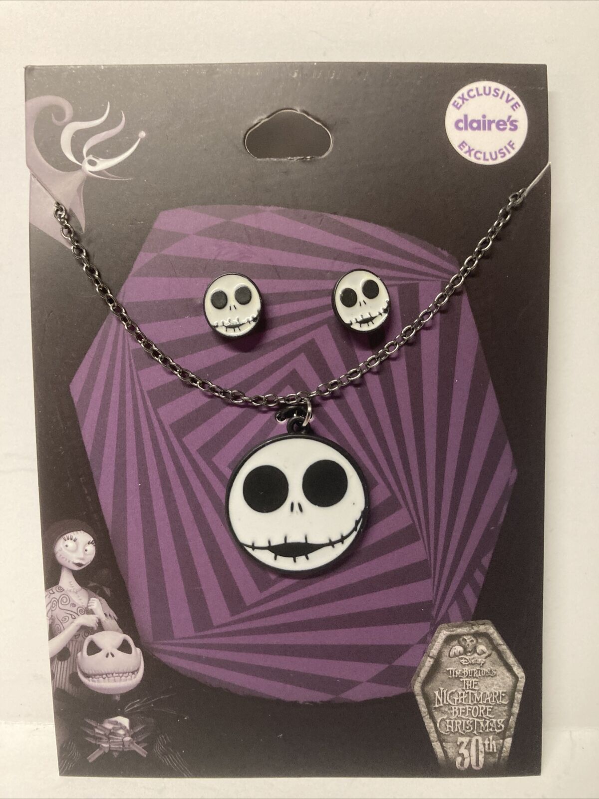 NEW Claire’s Exclusive 30 Year Jack Skellington Necklace & Earring Jewelry Set