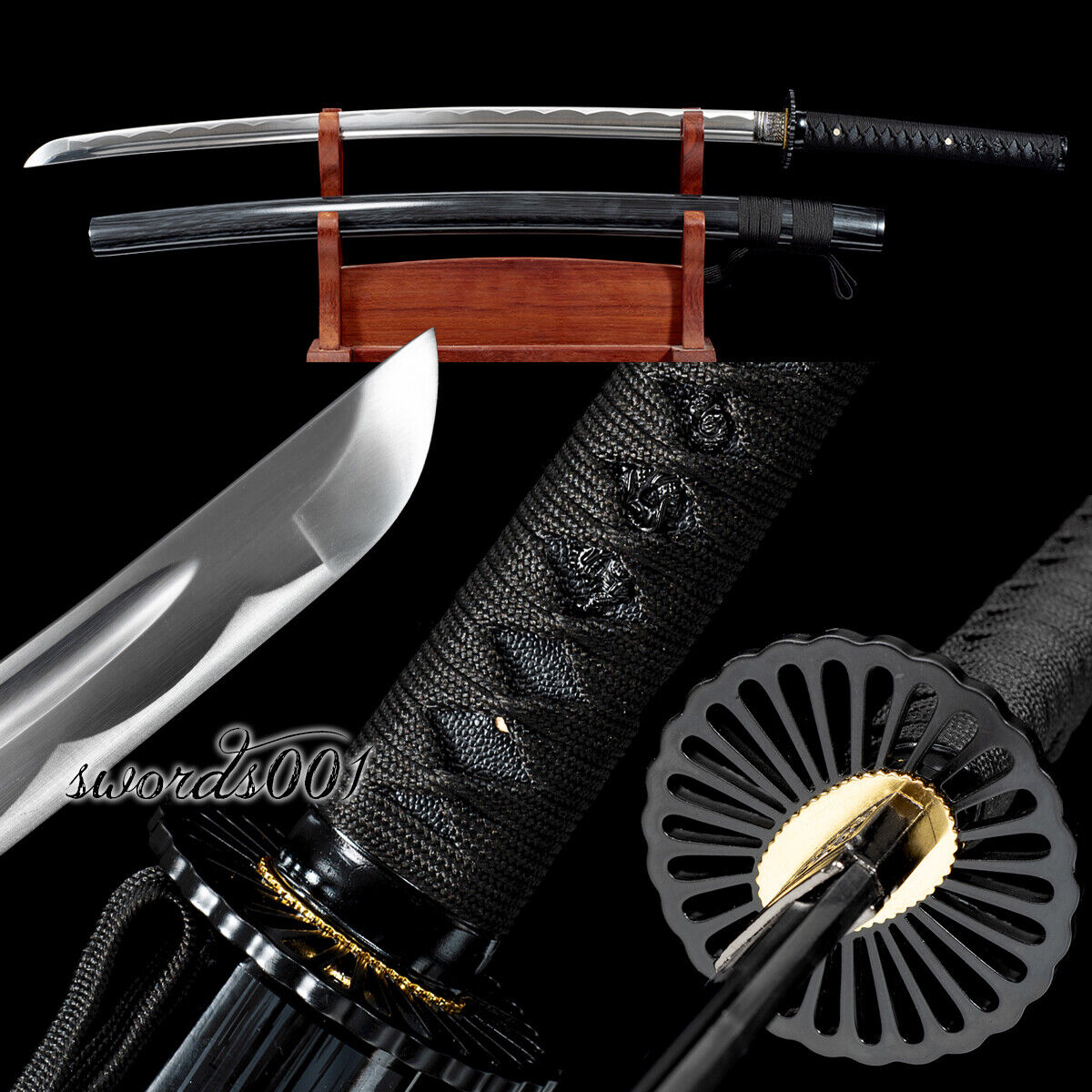 handmade Japanese Sword Samurai Katana Carbon Steel blade cool black saya handle