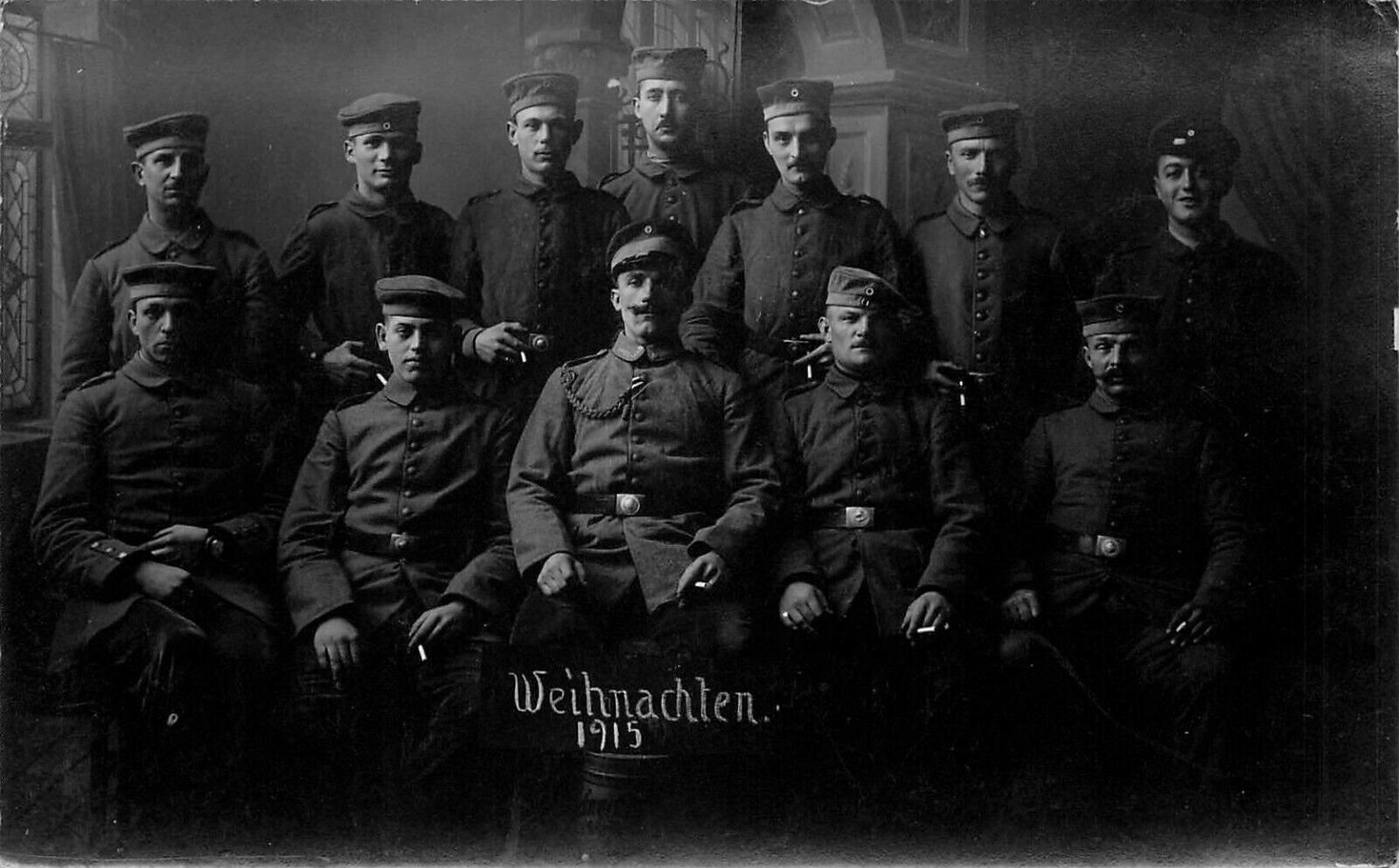 RPPC WWI German Platoon Smoking Cigarettes Weihnachten Christmas 1915